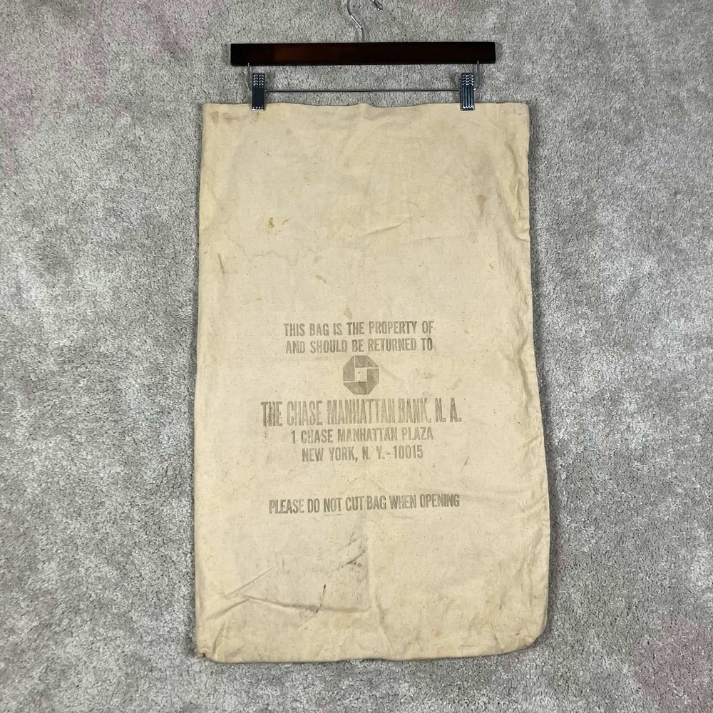 Vintage 70s Chase Manhattan Bank Canvas Money Bag Deposit Sack New York City